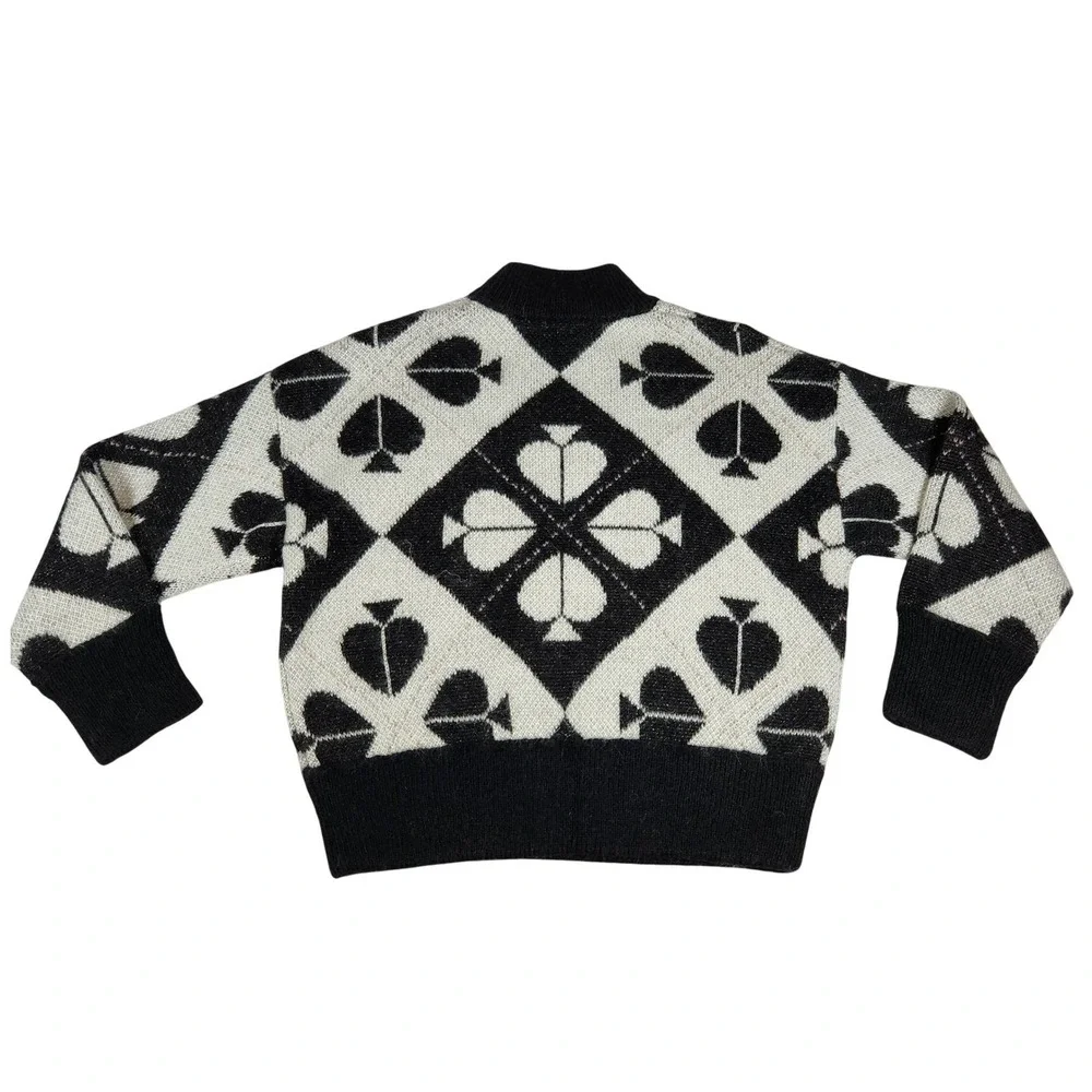 Kate‎ Spade Playful Spade Geo Mock Neck Sweater Black White Sparkle XS NWOT